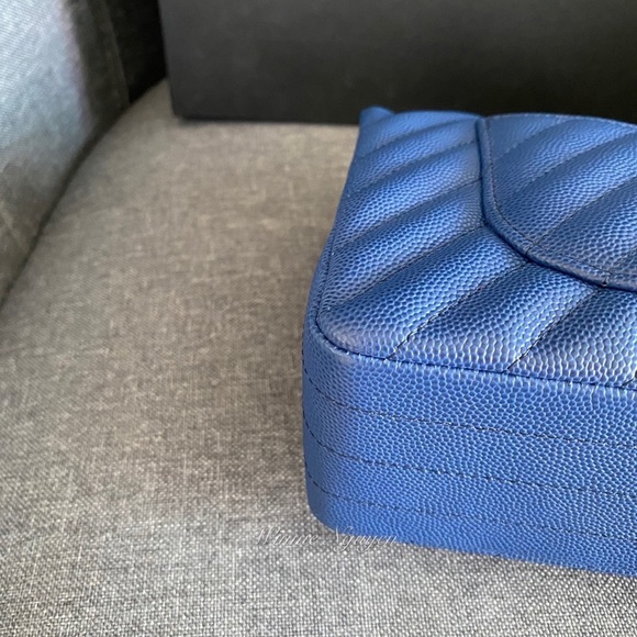 Like New Blue Chevron Small double flap in SHW - Picture 11 of 16
